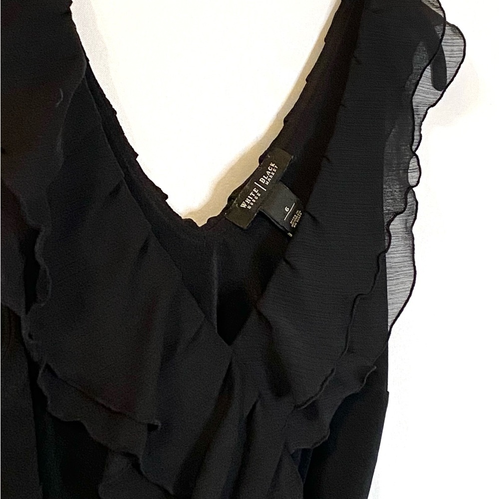 White House Black Market Black Coquette Chiffon Ruffle Wrap Dress | Size 6